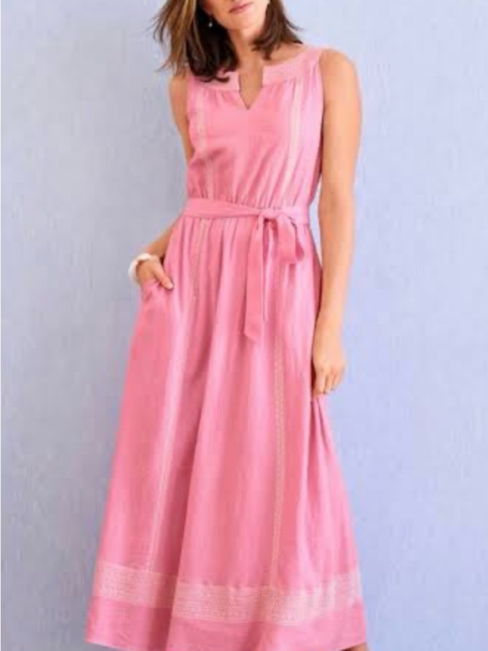 Talbots gauze Sleeveless Pink Maxi Dress with Waist Tie s Size 14